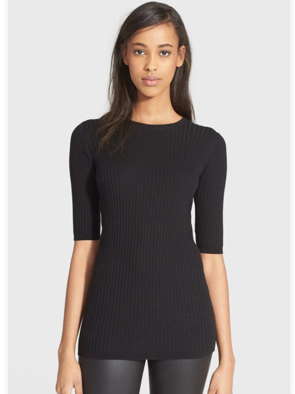 VINCE Women's Skinny Rib Crewneck Sweater | Black | Size M